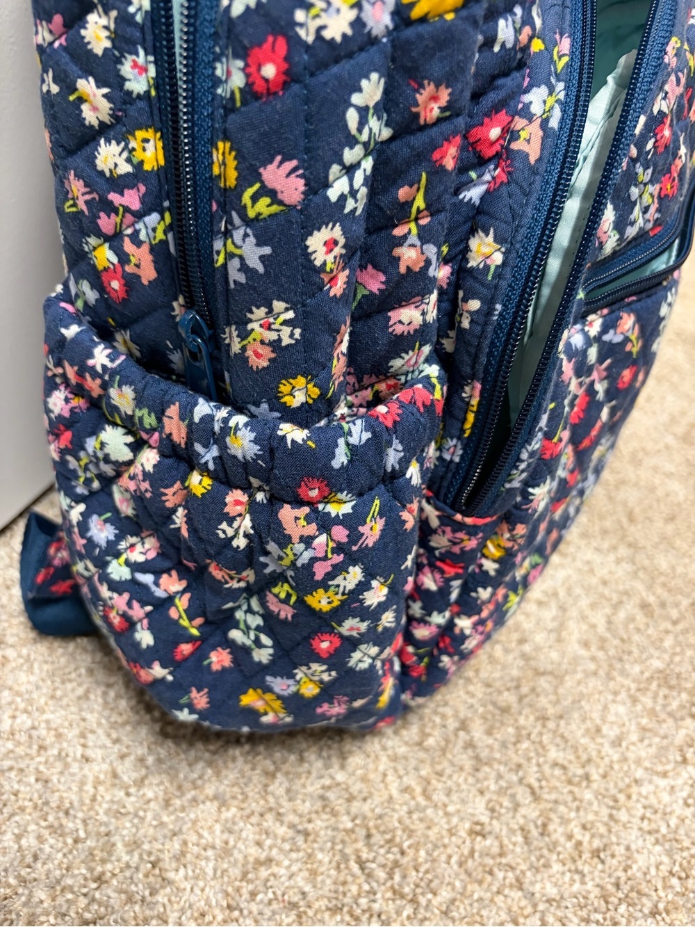 Vera Bradley Navy Quilted Floral Backpack Panel - Picture 7 of 9